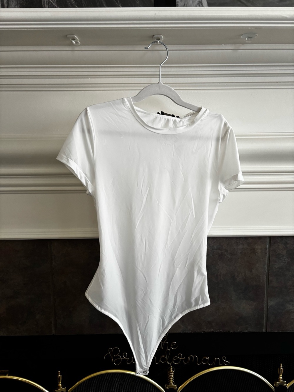 Alice + Olivia White Short-Sleeve Sheer Thong Bodysuit